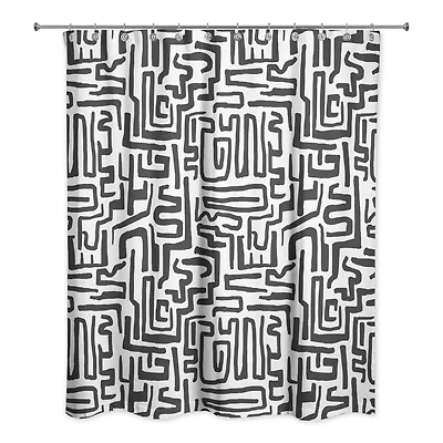 Black Maze Lines 71" x 74" Shower Curtain