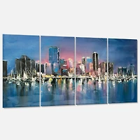 Designart - Coastal City Fantasy Night Scene in Oil Painting