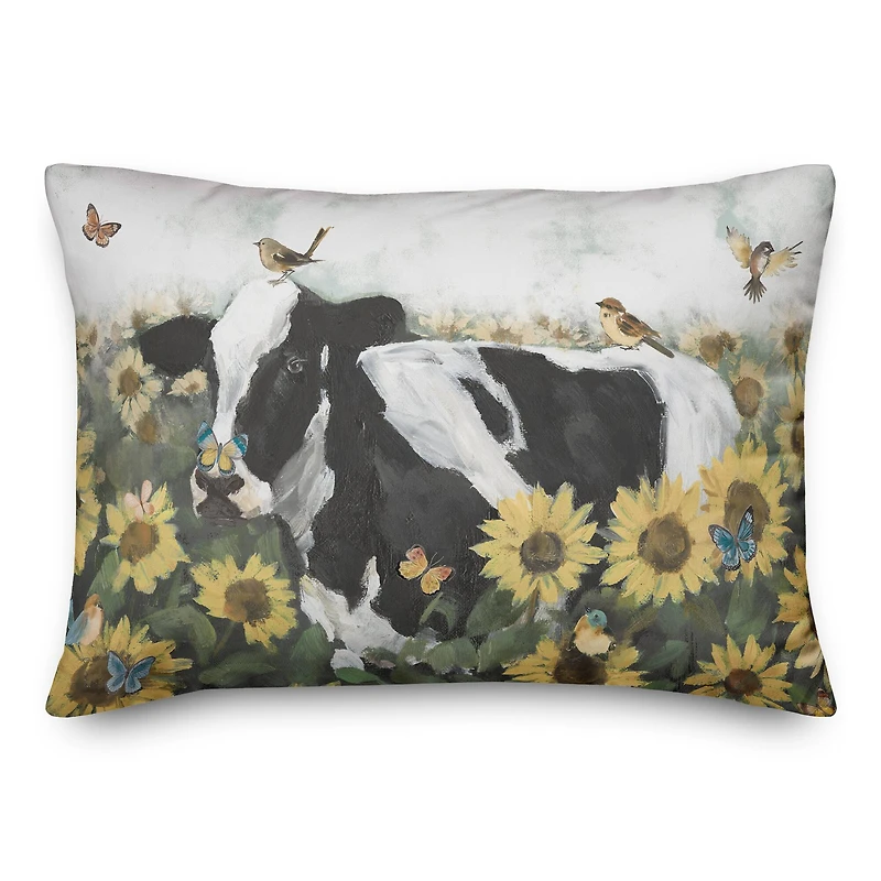 Cow Sunflowers 20" x 14" Indoor/Outdoor Pillow