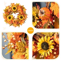 Glitzhome® 24" Fall Sunflower Pumpkin Leaf Wreath