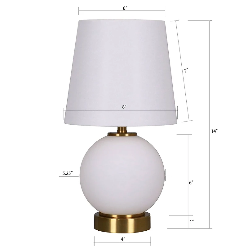 14" Gold & White Glass Table Lamp with White Fabric Shade by Ashland®