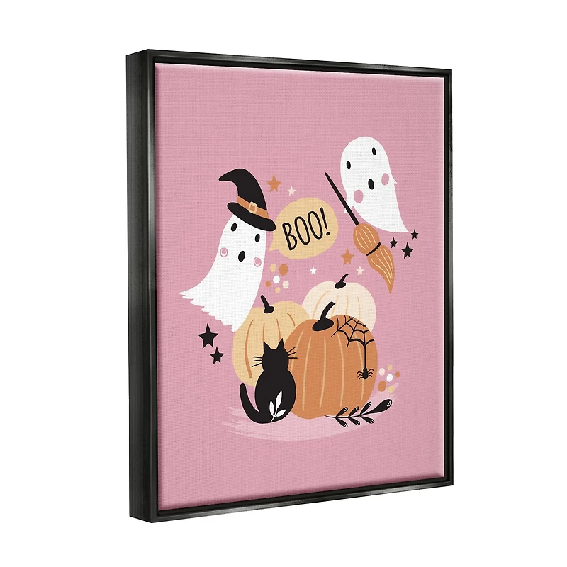Stupell Industries Pink Boo Halloween Ghosts Framed Floater Canvas Wall Art