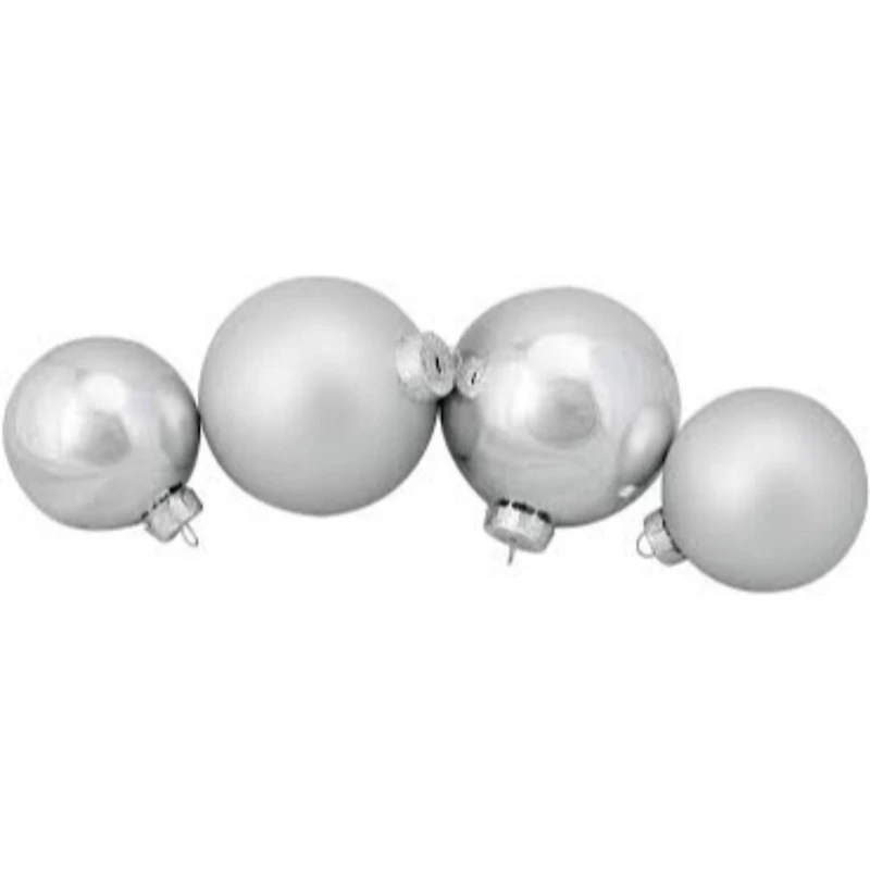 72ct. 4" Silver Shiny and Matte Christmas Glass Ball Ornaments