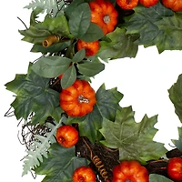 24'' Maple & Fern Leaves w/ Orange Pumpkins Artificial Wreath