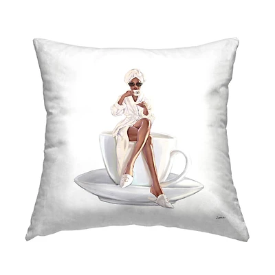 Stupell Industries Trendy Coffee Cup Woman Glam Fashion Throw Pillow, 18" x 18"