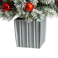 4ft. Pre-Lit Winter Flocked Artificial Christmas Tree in Decorative Planter, White LED Lights
