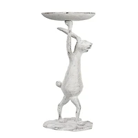 Hello Honey® 11" Whitewash Finish Cast Iron Rabbit Pillar Candle Holder