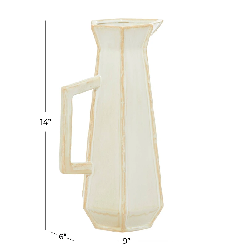 White Ceramic Modern Vase, 9" x 14"