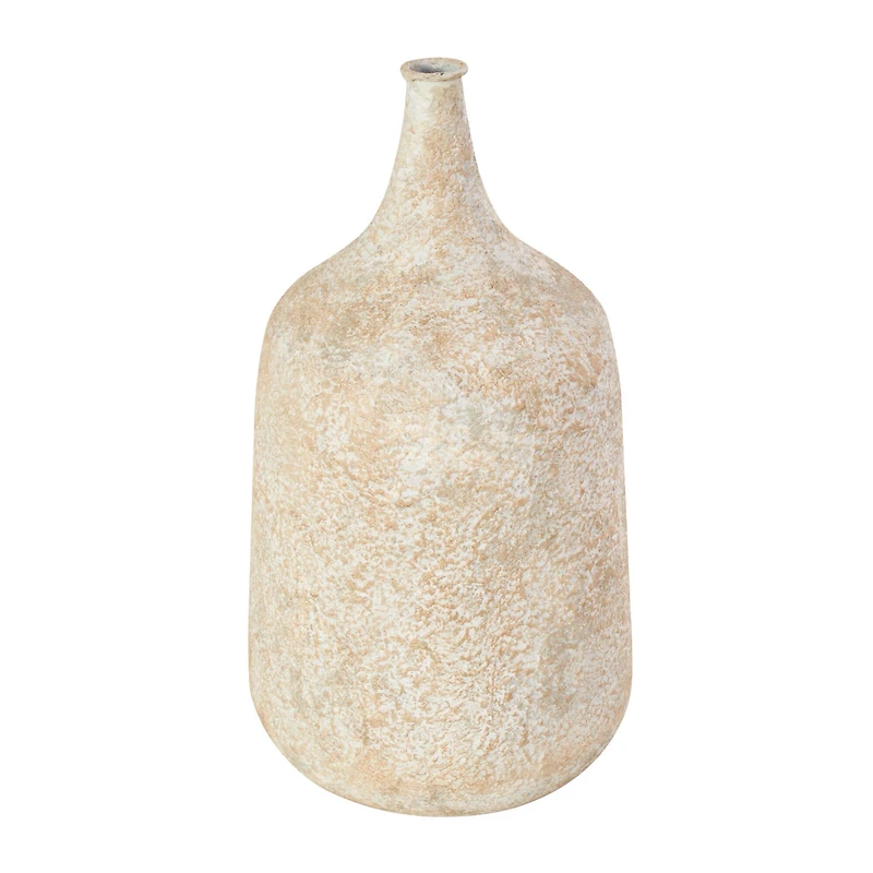 15" Rustic Beige Antique-Style Metal Vase
