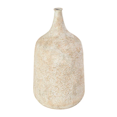 15" Rustic Beige Antique-Style Metal Vase