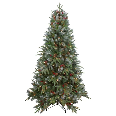 7ft. Pre-Lit Frosted Mixed Berry Pine Artificial Christmas Tree, Clear Lights