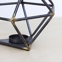 7.5" Dark Silver & Gold Geometric Metal Candle Holder