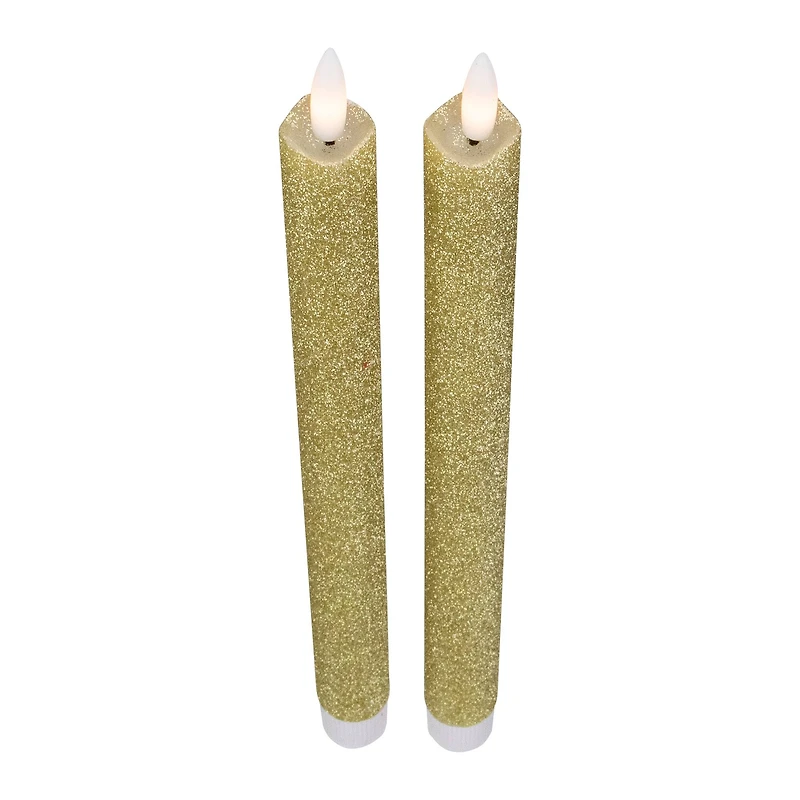 12" Gold Glittered Flameless Taper Candles, 2ct.