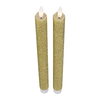 12" Gold Glittered Flameless Taper Candles, 2ct.