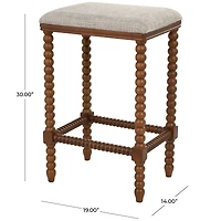 Brown Fabric Counter Stool with Wood Perle Legs & Beige Cushion
