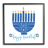 Stupell Industries Happy Hanukkah Patterned Blue Menorah Framed Giclee Art