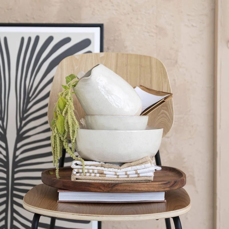 Hello Honey® 7" Cream Speckled Glaze Stoneware Footed Bowl