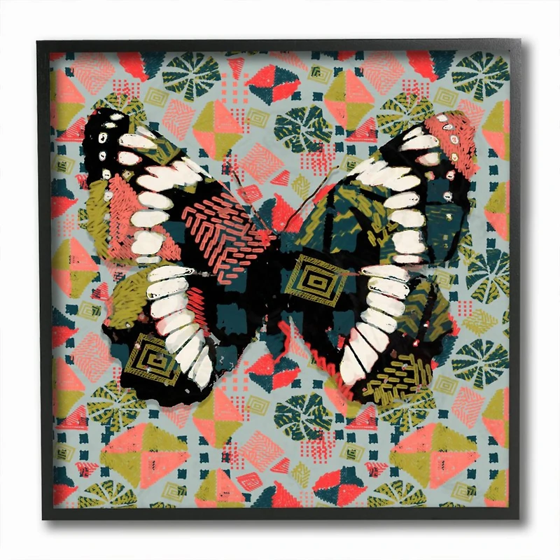 Stupell Industries Butterfly On Pink Blue Pattern Abstract Design,12" x 12