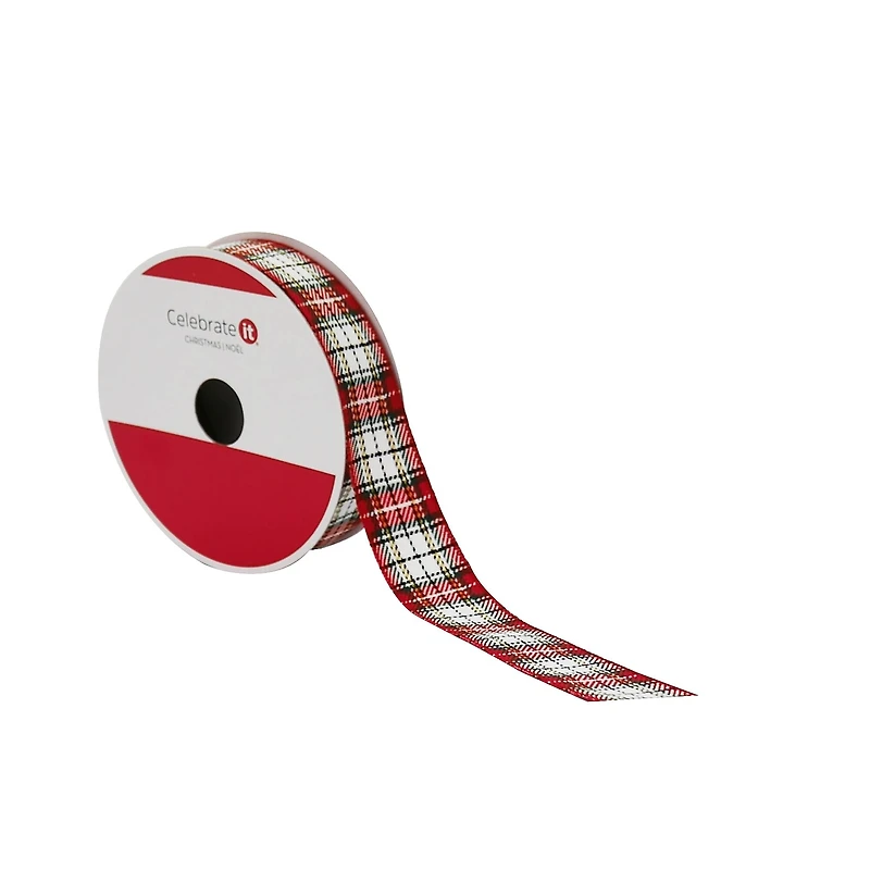 7/8" x 30ft. Red & White Plaid Ribbon by Celebrate It®