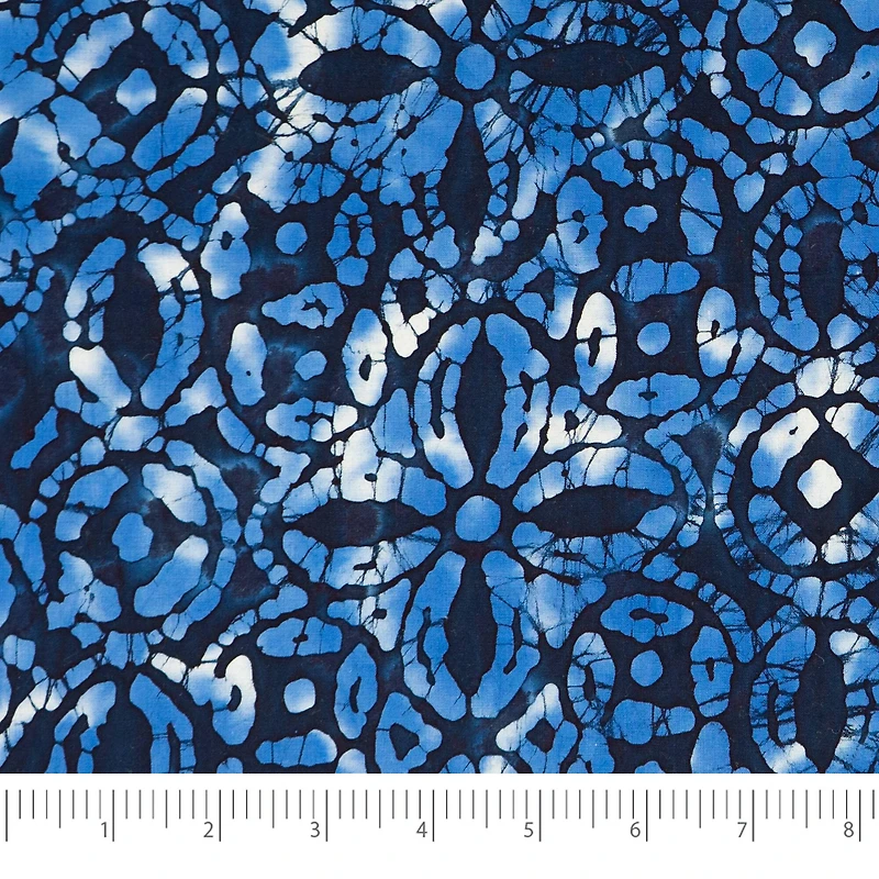 SINGER Batik Blue Ink Flowers Cotton Fabric