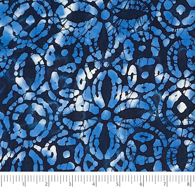SINGER Batik Blue Ink Flowers Cotton Fabric