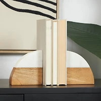 5" Marble & Wood Geometric Arched Bookends Set