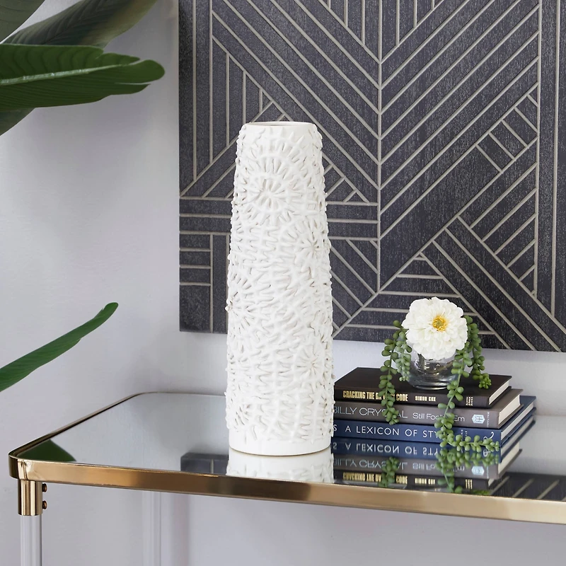 White Ceramic Contemporary Vase, 17" x 6" x 6"