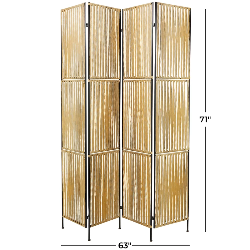 The Novogratz Light Brown Rattan Handmade Hinged Foldable Partition 4 Panel Room Divider Screen with Wrapped Seagrass Design 63" x 1" x 71"