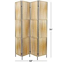 The Novogratz Light Brown Rattan Handmade Hinged Foldable Partition 4 Panel Room Divider Screen with Wrapped Seagrass Design 63" x 1" x 71"