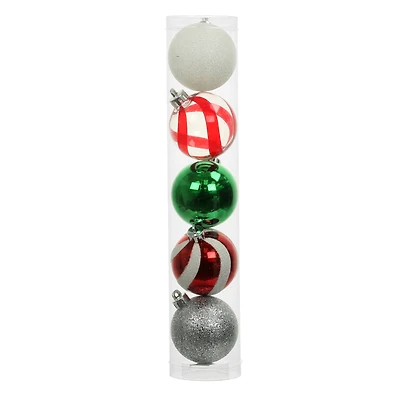 5 Pack 2.2" Red, Green, White & Silver Shatterproof Ball Ornaments by Ashland®