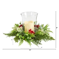8" Cedar & Berries Artificial Christmas Candelabrum