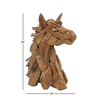 24" Brown Teak Wood Horse Sculpture