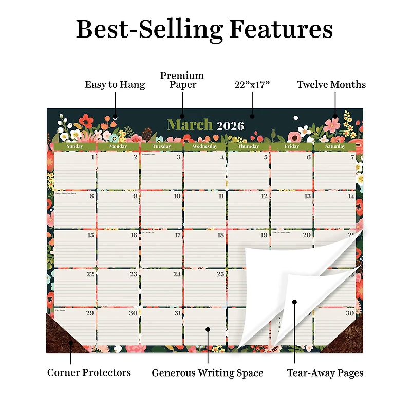2026 Bountiful Blooms Large Desk Pad Monthly Blotter Calendar