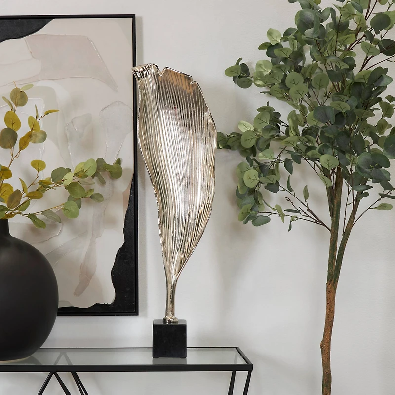 35.5" Embossed Silver Aluminum Leaf Tabletop Décor