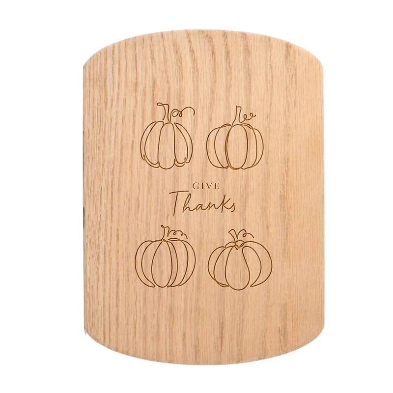 Give Thanks Pumpkins 11" x 8" Redwood Oval Cutting Board