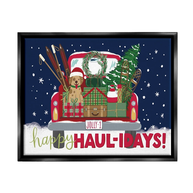 Stupell Industries Happy Haul-idays Christmas Gift Truck Framed Floater Canvas Wall Art