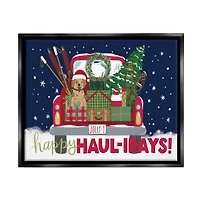 Stupell Industries Happy Haul-idays Christmas Gift Truck Framed Floater Canvas Wall Art