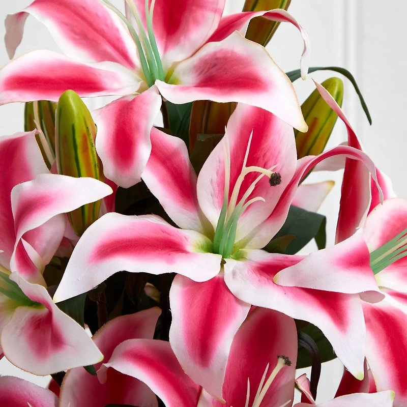 18" Pink Rubrum Lily Arrangement with Decorative Vase