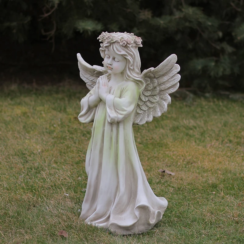 27" Angel Kneeling In Prayer Outdoor Patio Garden Statue