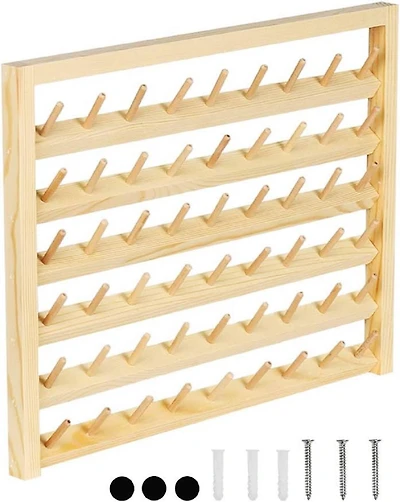 54-Spool Wall Mounted Wooden Sewing Thread Rack