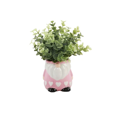 Flora Bunda® 9" Green Eucalyptus in Pink Heart Gnome Planter
