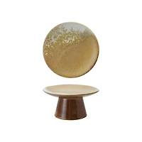 Hello Honey Stoneware Food Pedestal with Reactive Glaze, Brown