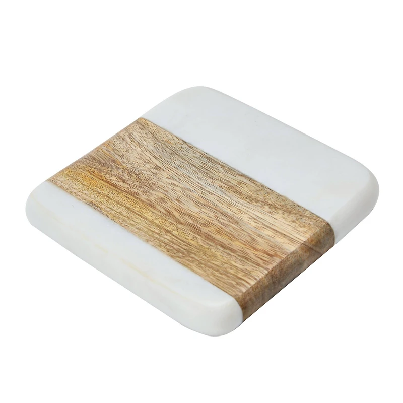Hello Honey® White Marble & Acacia Wood Coasters Set