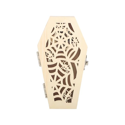 Mini Spiders & Web Coffin DIY LED Wood Décor by Make Market®