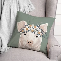 Pig With Flowers 18" x 18" Throw Pillow
