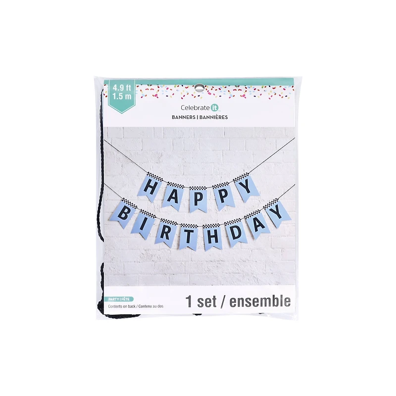 12 Pack: 5ft. Blue Happy Birthday Racing Banner Set by Celebrate It™