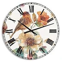 Designart 'Farmhouse Bird On Flower Branch Farmhouse Wall Clock