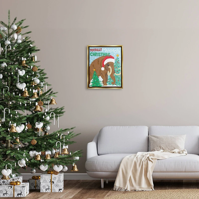 Stupell Industries Totally Mammoth Christmas Scene Framed Floater Canvas Wall Art
