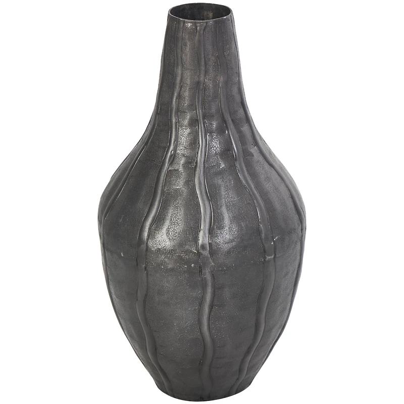 13" Black Metal Snakeskin Inspired Vase with Dimensional Wavy Accents