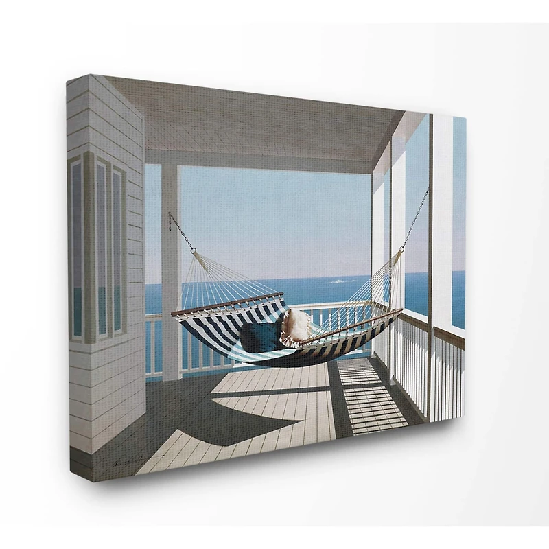 Stupell Industries Blue & White Striped Hammock on the Beach House Porch Canvas Wall Art
